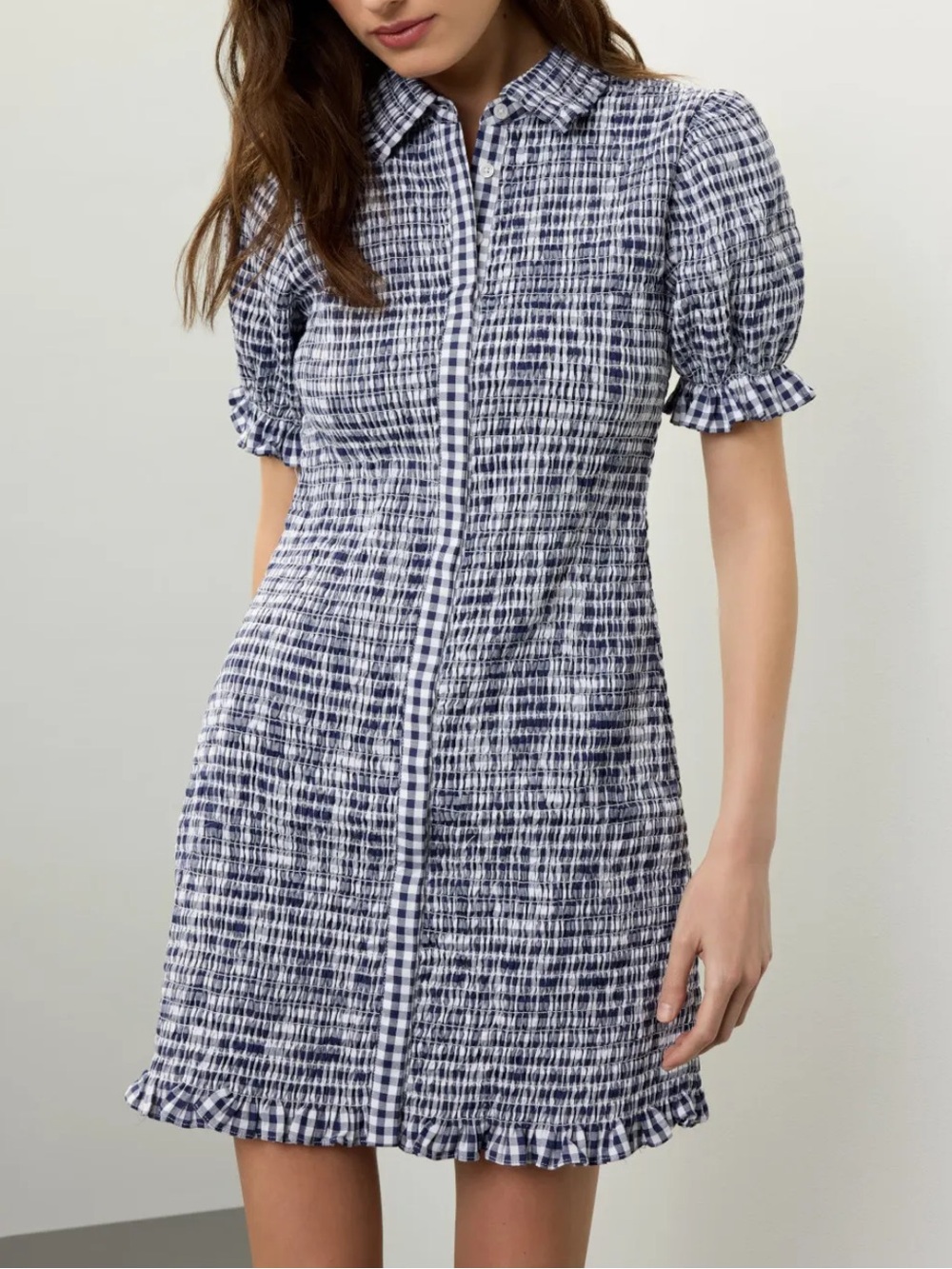 Jason Wu Gingham Smocked Mini Dress Women’s Size 2 Navy White Picnic Preppy